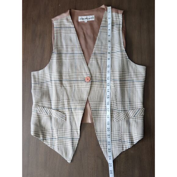 Vintage Stephanie Queller Houndstooth Plaid Beige Bown Black Vest Size 10 - Picture 6 of 8